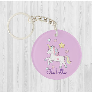 Personalized Cute Whimsical Unicorn Rainbow Keychain