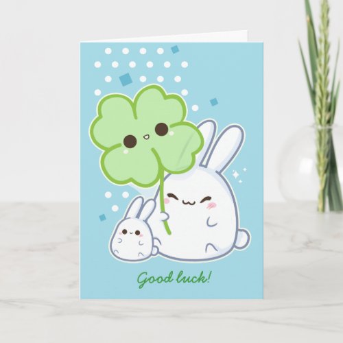 Personalized _ Cute white bunny with kawaii clover Card