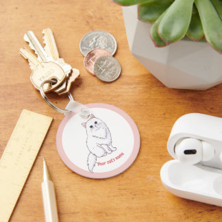 Personalized Cute White Cat Lover Keychain