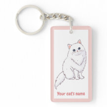 Personalized Cute White Cat Lover Keychain