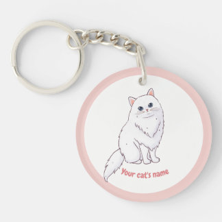 Personalized Cute White Cat Lover Keychain