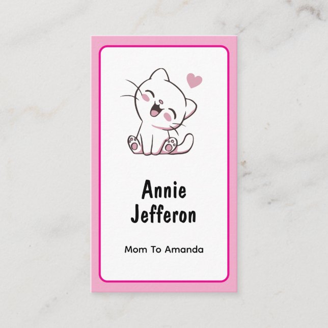 Personalized Cute White Kitty Mom Calling Card (Front)