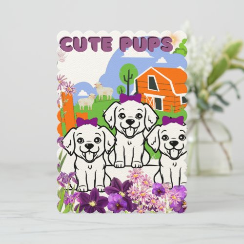 Personalized Cute White Puppies Flat Thank You Card
