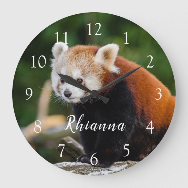 Personalized Cute Wild Red Panda Large Clock (Front)