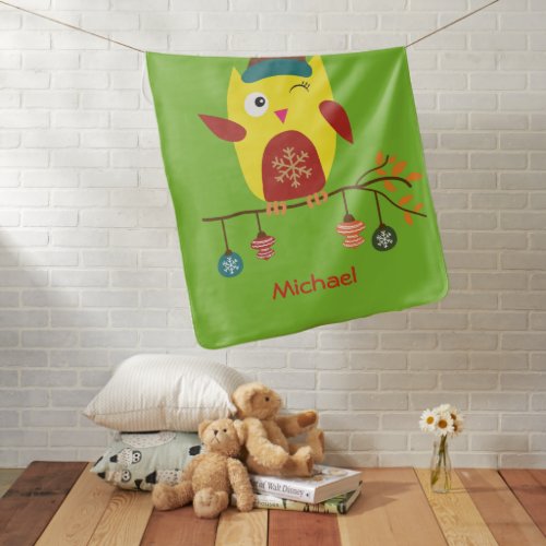 Personalized Cute Winter Owl Christmas  Baby Blanket