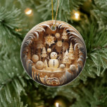 Personalized Cute Winter Snowman Christmas Ceramic Ornament<br><div class="desc">Bring warmth and wonder to your holiday tree with this golden winter wonderland Christmas ornament. Featuring a stunning 3D-look design, this ornament captures a magical snowy scene - a cheerful snowman surrounded by glistening trees, twinkling stars, and intricate detailing. The dimensional design gives the illusion of depth and light, making...</div>