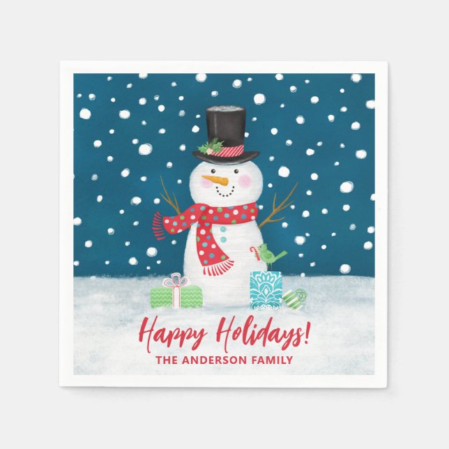 Personalized Cute Winter Snowman Christmas  Napkins (Front)