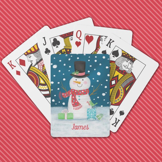 Personalized Cute Winter Snowman Poker Cards (Cute snowman playing cards make a fun stocking stuffer, Personalize them with your name.)