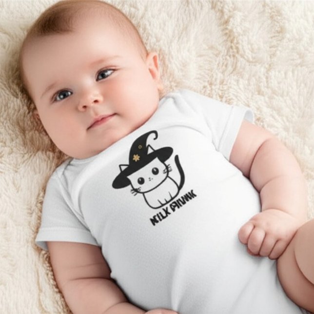 Personalized Cute Witch Cat Funny Halloween Baby Bodysuit (Creator Uploaded)