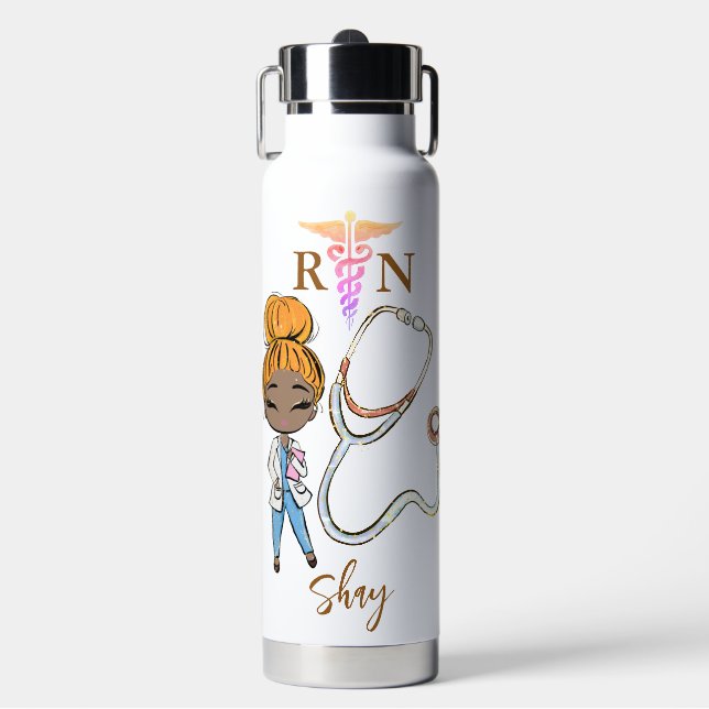 Personalized Cute Women Nurse Monogram Gift Water  Bottle (Front)
