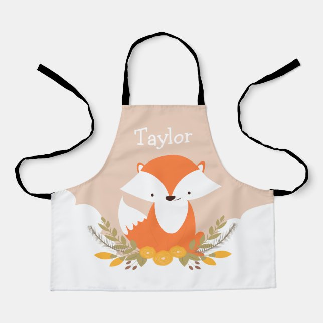 Personalized Cute Woodland Fox Kids Apron (Front)