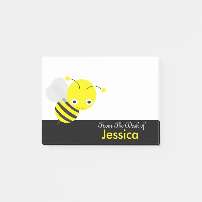 Personalized Cute Yellllow HoneyBee Post-it Notes (Front)