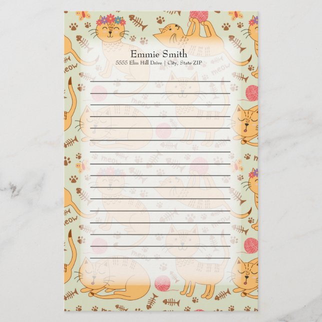 Personalized Cute Yellow Cats Stationery (Front)