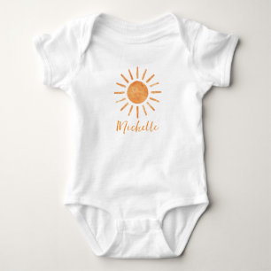 Personalized Cute Yellow Orange Sunshine Boho Sun  Baby Bodysuit