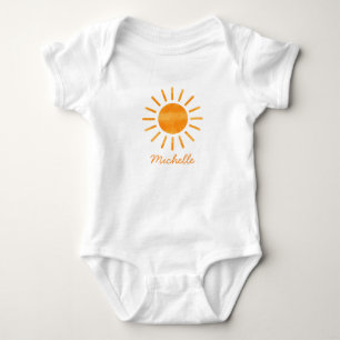 Personalized Cute Yellow Orange Sunshine Boho Sun  Baby Bodysuit