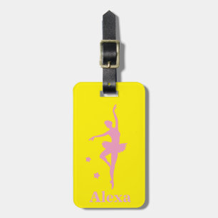 Personalized Cute Yellow Pink ballerina Luggage Tag