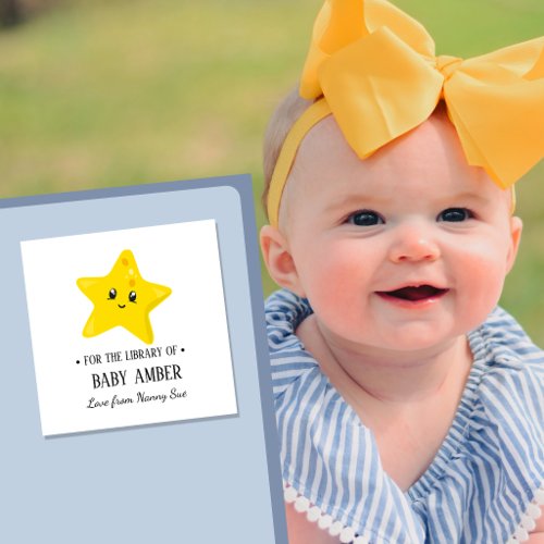 Personalized Cute Yellow Star Baby Bookplate Stick