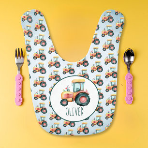 Personalized Cute Yellow Tractor Pattern Baby Bib