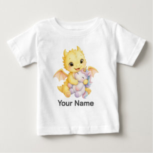Personalized Cute Yellow Watercolor Dragon Kids Baby T-Shirt