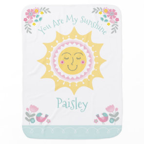 Personalized Cute Yellow You Are My Sunshine Girl Baby Blanket