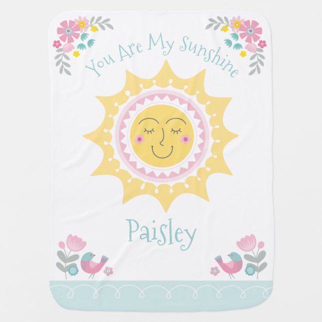 Personalized Cute Yellow You Are My Sunshine Girl Baby Blanket (Front)