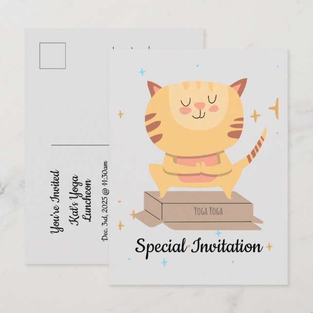 Personalized Cute Yoga Cat For Cat & Yoga Lover Invitation Postcard (Front/Back)