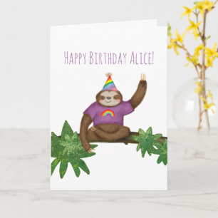 Personalized cute yogi sloth birthday card