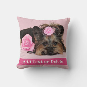 Personalized Cute Yorkie Puppy Pink Throw Pillow