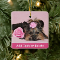 Personalized Cute Yorkie Puppy with pink roses