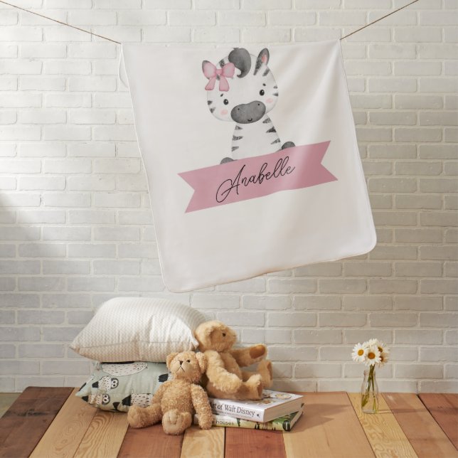 Personalized cute zebra baby blanket (In Situ)