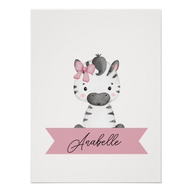 Personalized cute zebra Nursery Poster (Front)