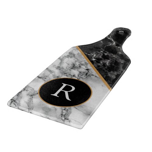 Personalized Cutting Board Black White Marble