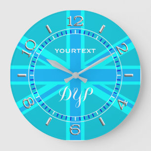 Personalized Cyan Union Jack British Flag Dial Large Clock