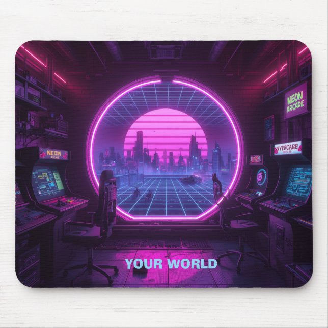 Personalized Cyberpunk Arcade Portal Neon Mouse Pa Pad (Front)