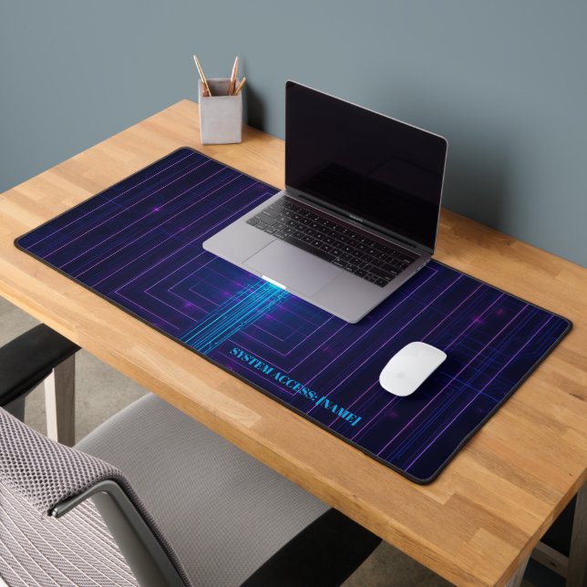 Personalized Cyberpunk System Access Neon Desk Mat (Office 2)