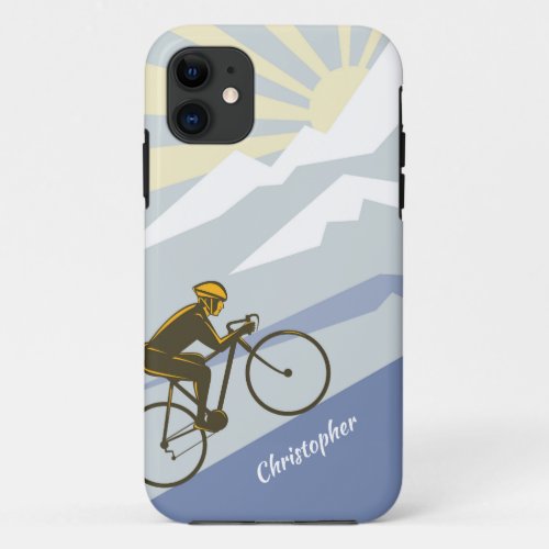 Personalized Cyclist Biking up Mountain Road Bike iPhone 11 Case