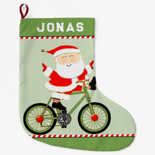 Personalized Cyclist Holiday Gift Large Christmas Stocking (Front)