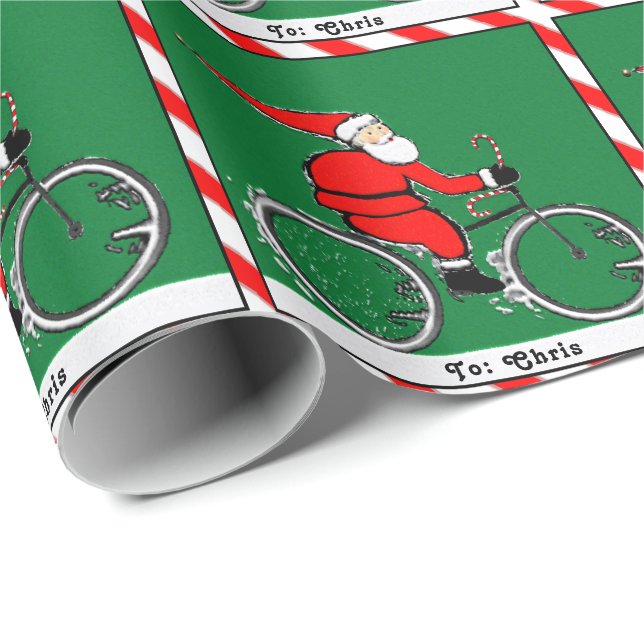 Personalized Cyclist Holiday Gift Wrapping Paper (Roll Corner)