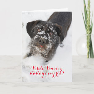Personalized Czech language Christmas dog Holiday Card
