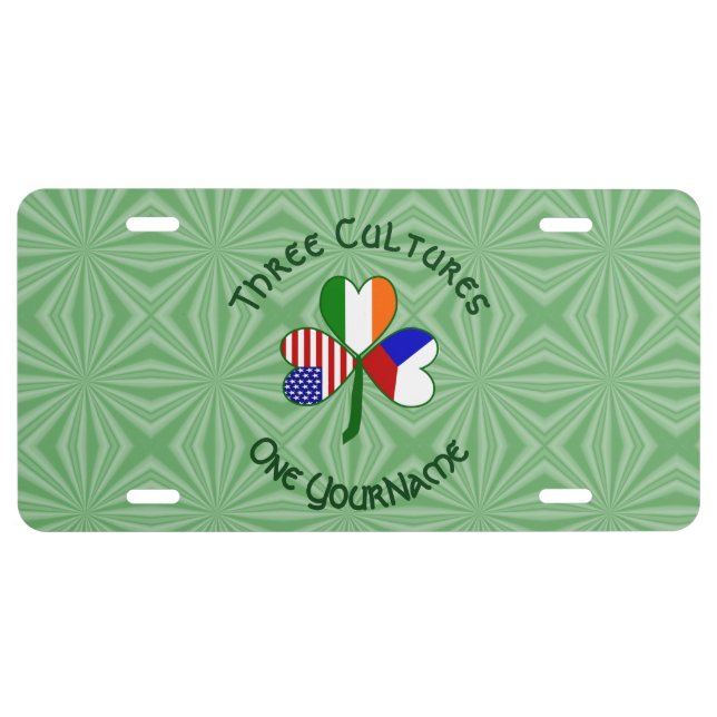  Personalized Czechia Ireland USA Shamrock License Plate (Front)