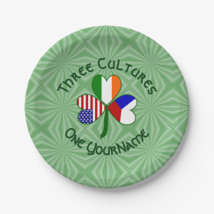 Personalized Czechia Ireland USA Shamrock Party Paper Plates