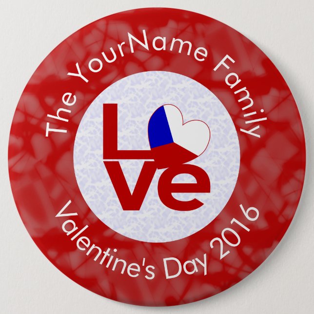 Personalized Czechia Red LOVE Flag Pinback Button (Front)