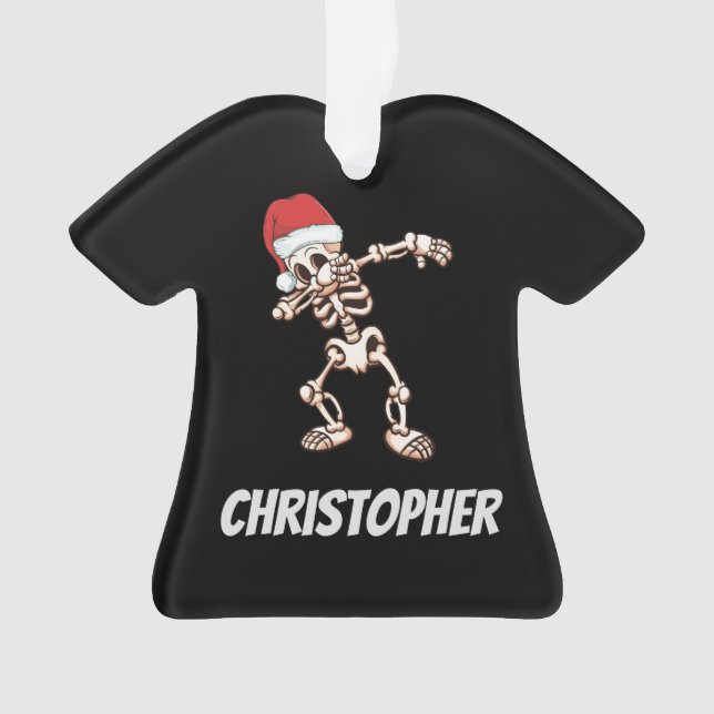 Personalized Dabbing Santa Hat Skeleton Ornament (Front)