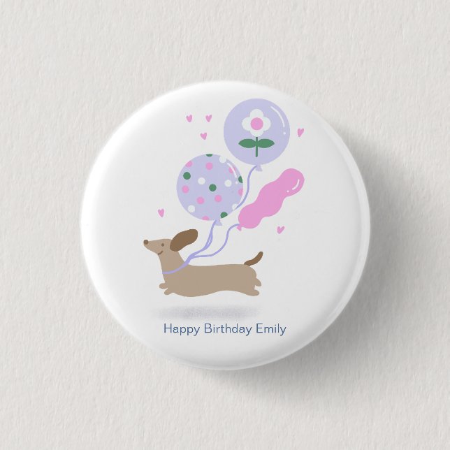 Personalized Dachshund Birthday Party Dog Lover  Button (Front)