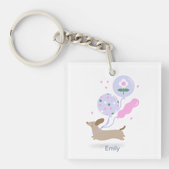 Personalized Dachshund Birthday Party Dog Lover  Keychain (Front)