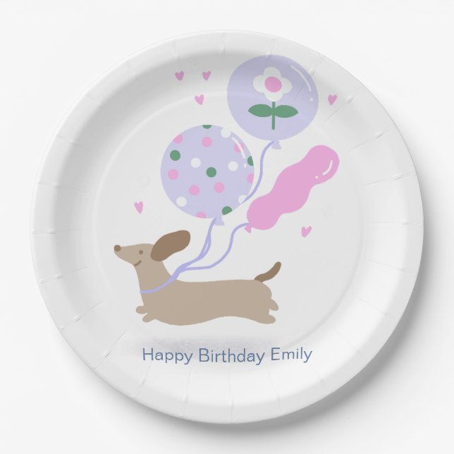 Personalized Dachshund Birthday Party Dog Lover  Paper Plates (Front)