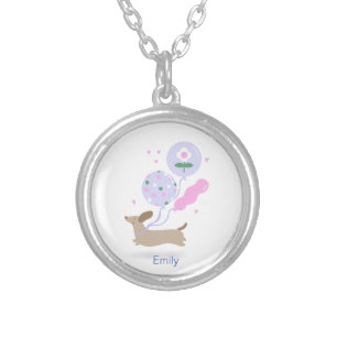 Personalized Dachshund Birthday Party Dog Lover Silver Plated Necklace