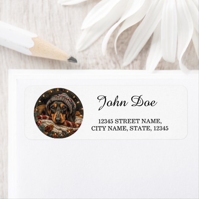 Personalized Dachshund Christmas Return Address Label (Insitu)