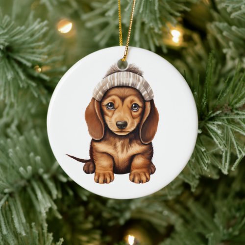 Personalized Dachshund Dog Art Ceramic Ornament