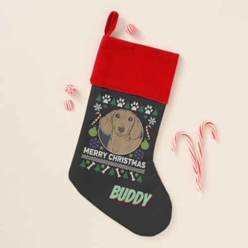 Personalized Dachshund Dog Ugly Christmas Sweater Christmas Stocking